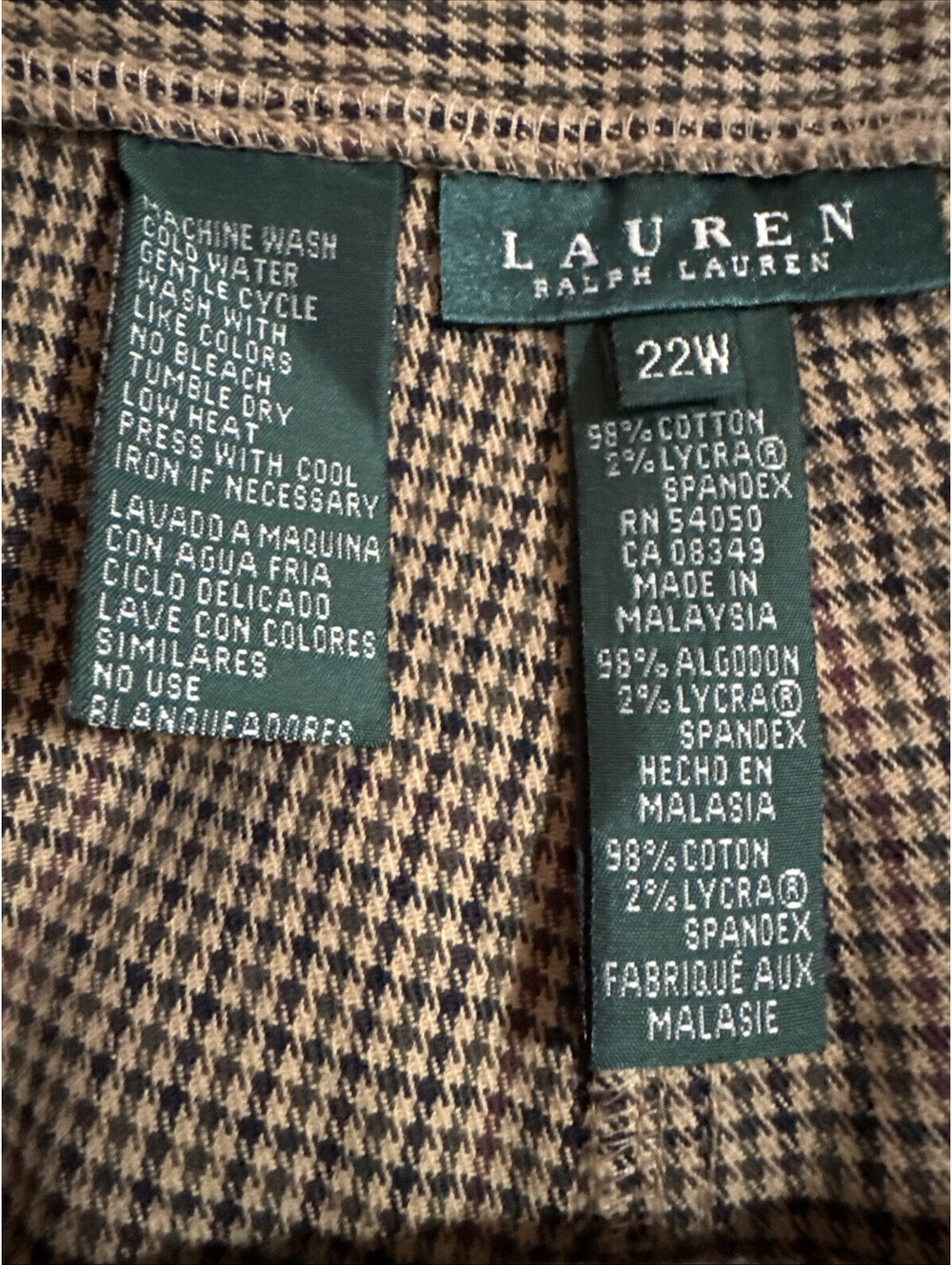 Lauren Ralph Lauren Thoroughbred Trouser Dress Pants Womens 22W Brown Plaid - Picture 11 of 12